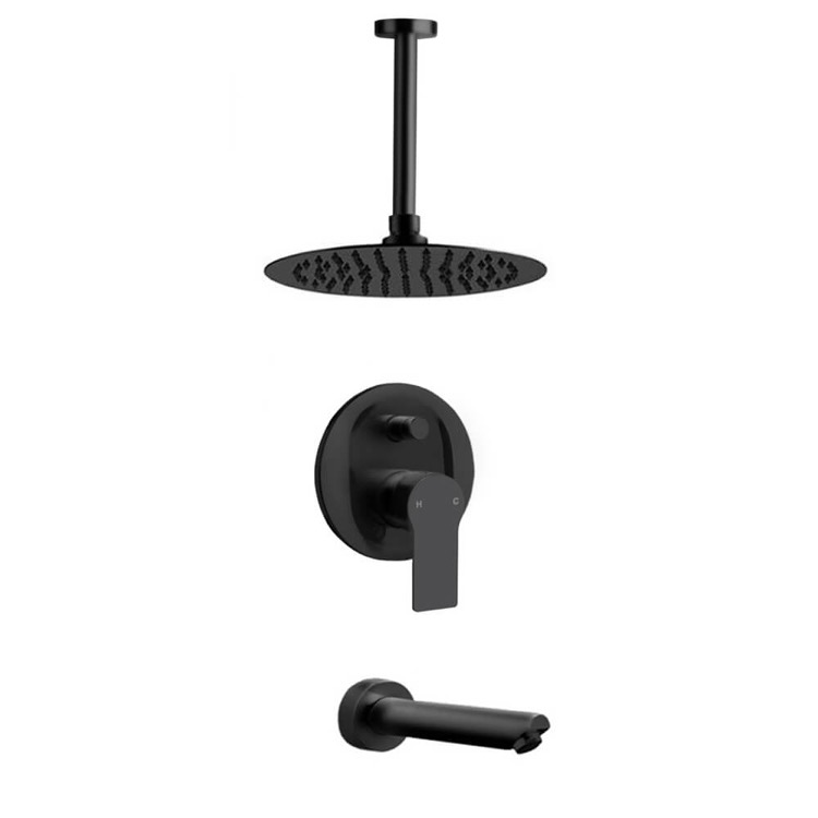 Remer TSF63 By Nameek's Peleo Matte Black Tub and Shower Faucet Set